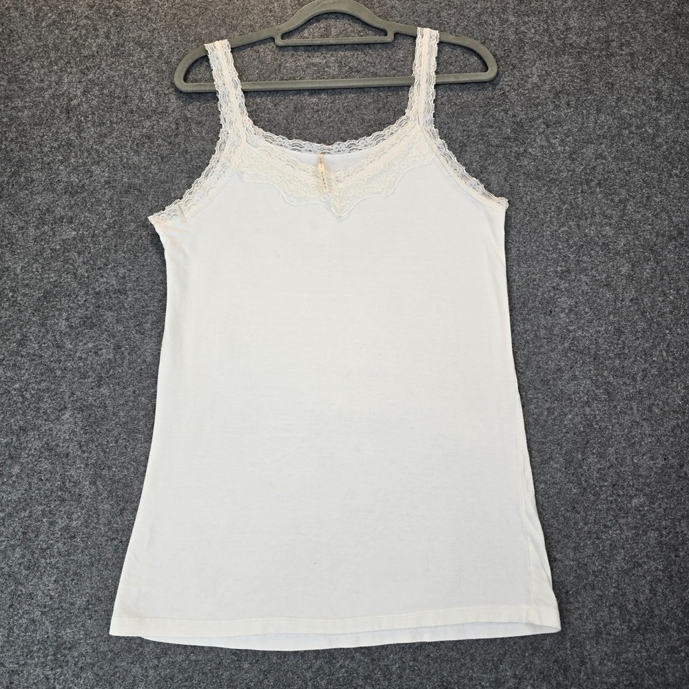 Nine 1 Eight Tank Top Womens XL White Lace Detail Cotton Stretch Scoop Neck